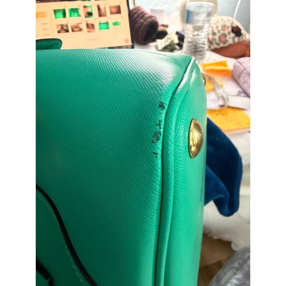 Coach F21907 Saffiano Leather Dome Satchel Turquoise Green Top Handle Handbag - Picture 16 of 16